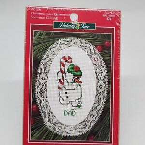 Cross Stitch Kit Snowman Dad Golfing Oval Christmas Lace Ornament